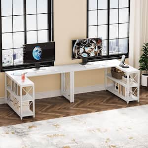 Halseey 52.8 in. Reversible L-Shaped Desk White Wood Corner Computer Desk with Storage Shelves for Home Office