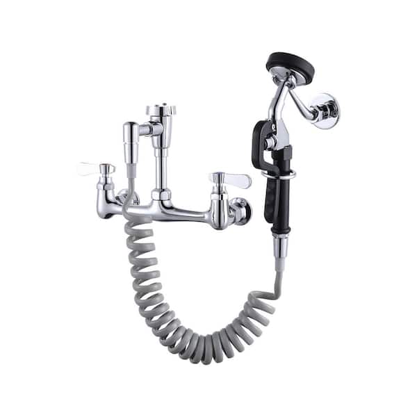 AVITAS 8 in. Centers Double Handle Wall Mounted Brass Pet Bathing Faucet with Retractable Hose in Polished Chrome
