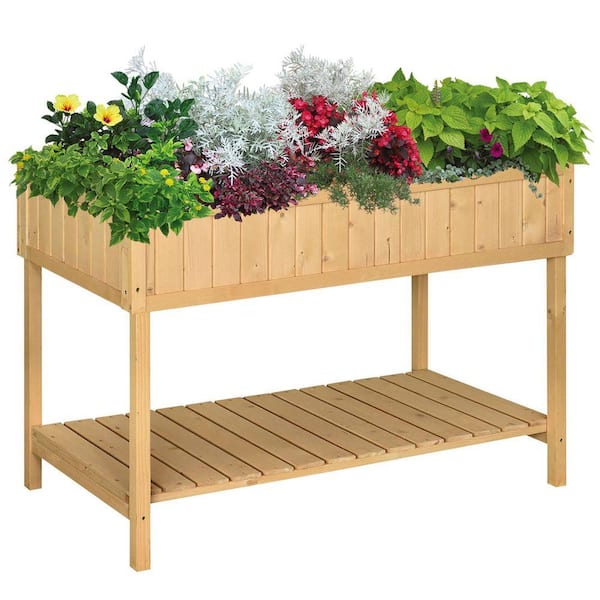 43 in. x 18 in. x 30 in. Raised Garden Bed 8-Pocket Wooden Elevated Planter Box Legs Growing Herbs Vegetables Flowers
