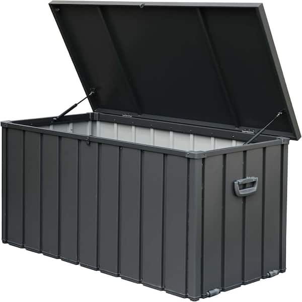 Unbranded 100 Gal. Outdoor Steel Large Patio Storage Deck Box, Waterproof, Lockable on Wheels Dark Gray