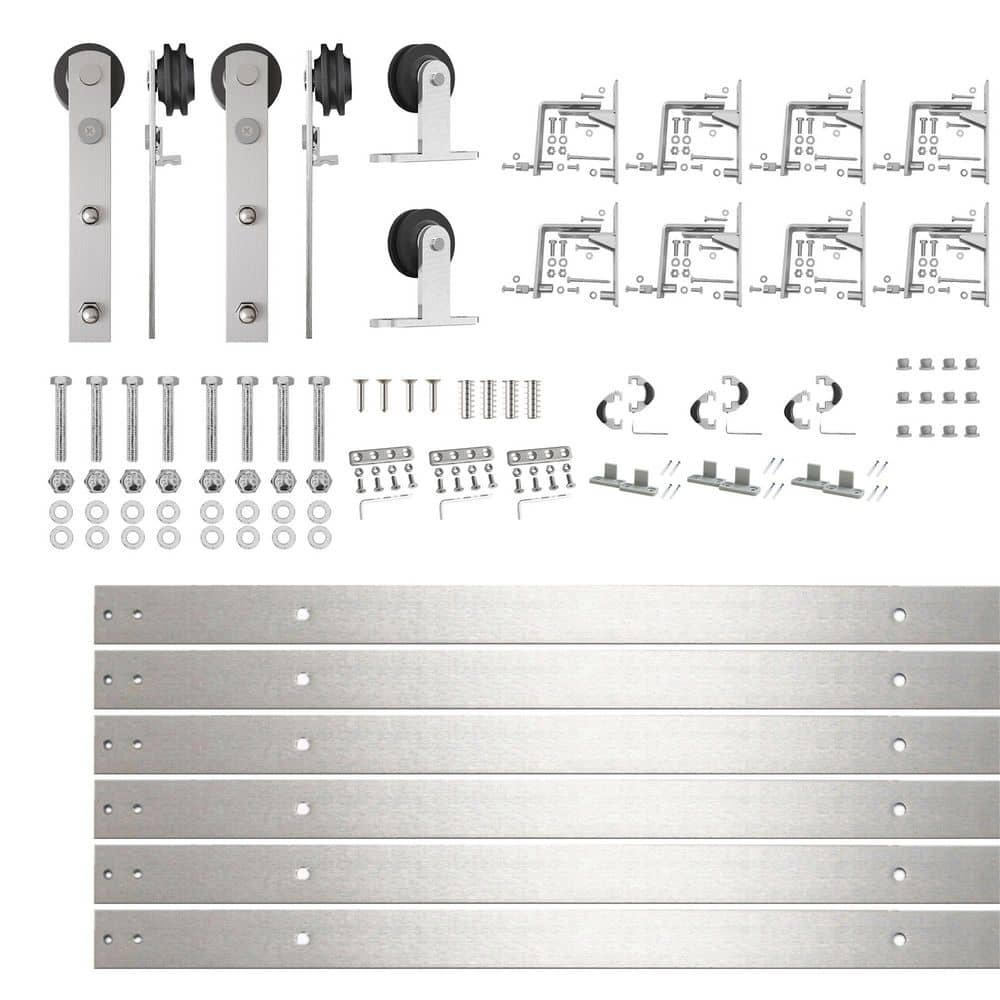 10 ft. /120 in. Brushed Nickel Triple Track Bypass Sliding Barn Door Track and Hardware Kit for Triple Doors price history on PriceWatchPro