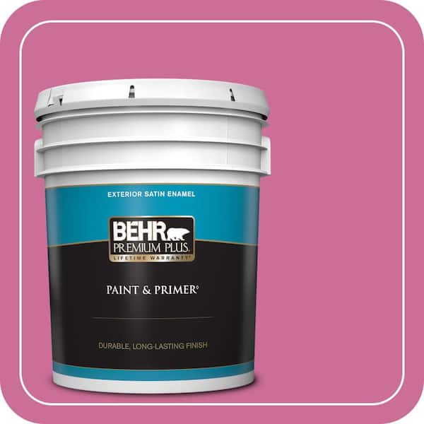BEHR PREMIUM PLUS 5 gal. #100B-6 Fuchsia Kiss Satin Enamel Exterior Paint & Primer