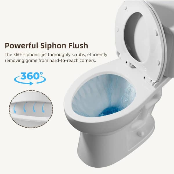 12 in. Rough-In 1-piece 1.28 GPF Single Flush Elongated Siphonic Jet Toilet in White, Seat Included 12 in. Rough-In 1-piece 1.28 GPF Single Flush Elongated Siphonic Jet Toilet in White, Seat Included