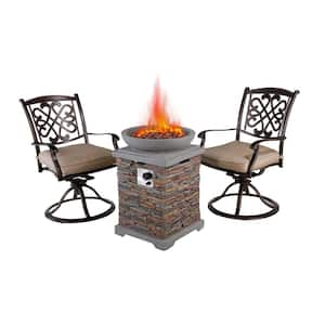 Eric 3-Piece Cast Aluminum Outdoor Conversation Seating Set Beige Cushion with Patio Fire Pit for Garden ,Yard,Countyard