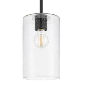 Helenwood 1-Light Matte Black Craftsman Pendant Light with Clear Seeded Glass Shade