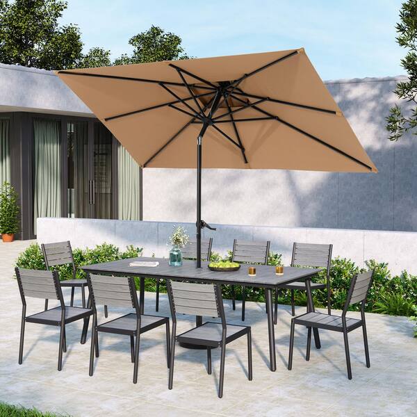 best rated rectangular patio umbrella 10' x 6.5' Rectangular Double Top Market Patio Umbrella Tan