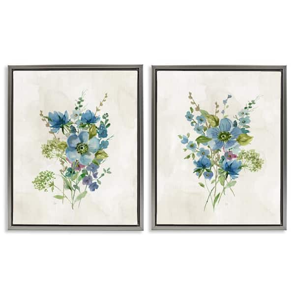 Stupell Industries Delicate Blossom Bundles by Nan 2-Pieces Gray Floater Frame Nature Graphic Art Print 31 in. x 25 in.
