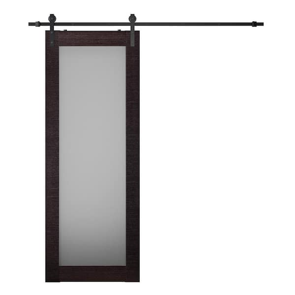 Belldinni Avanti 207 18 in. x 84 in. Full Lite Frosted Glass Black Apricot Wood Composite Sliding Barn Door with Hardware Kit