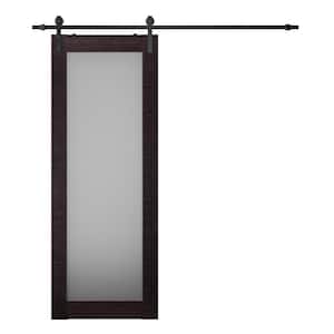 Avanti 207 24 in. x 84 in. Full Lite Frosted Glass Black Apricot Wood Composite Sliding Barn Door with Hardware Kit