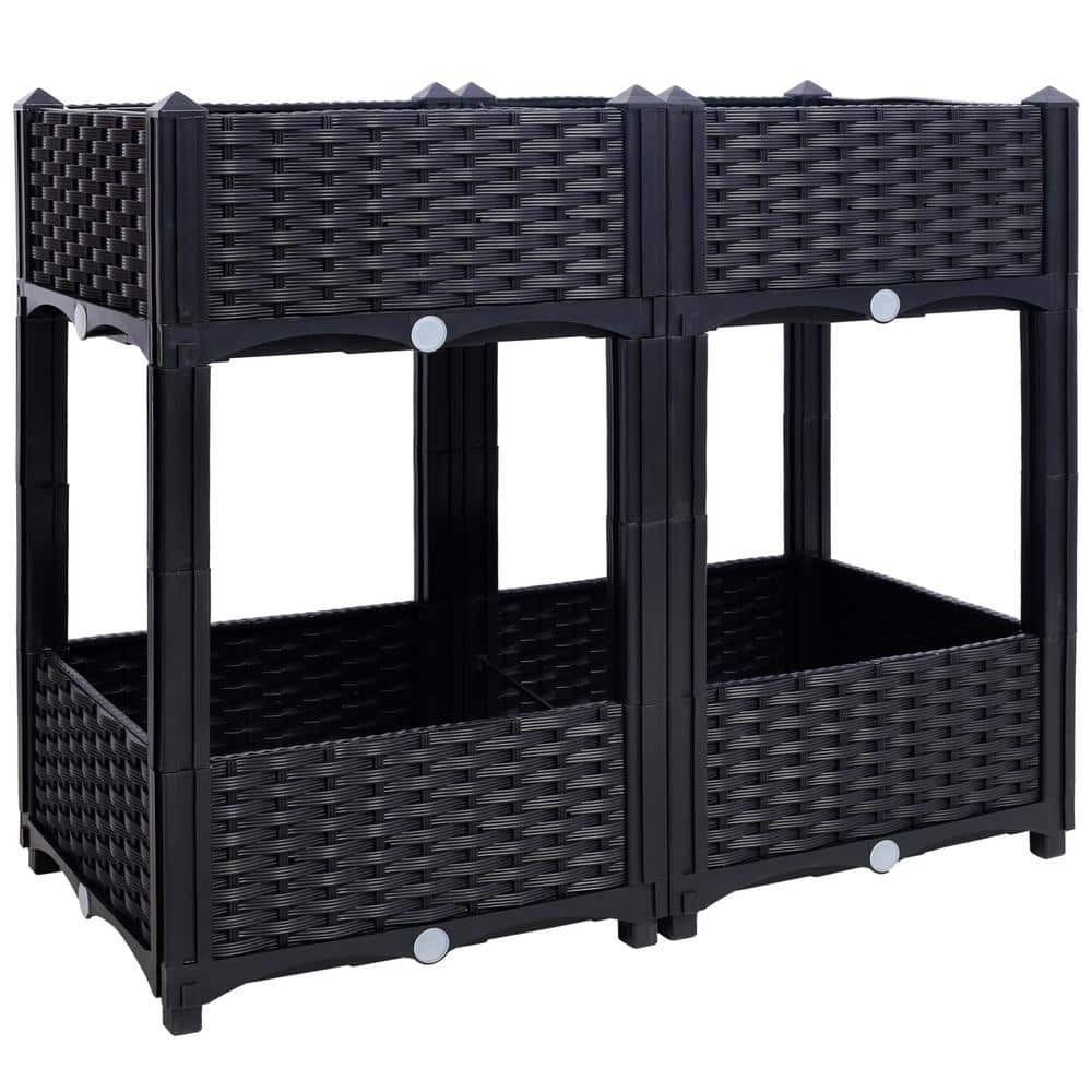 Black 32 in. x 16 in. x 28 in. Plastic Planter Raised Beds Elevated Garden 