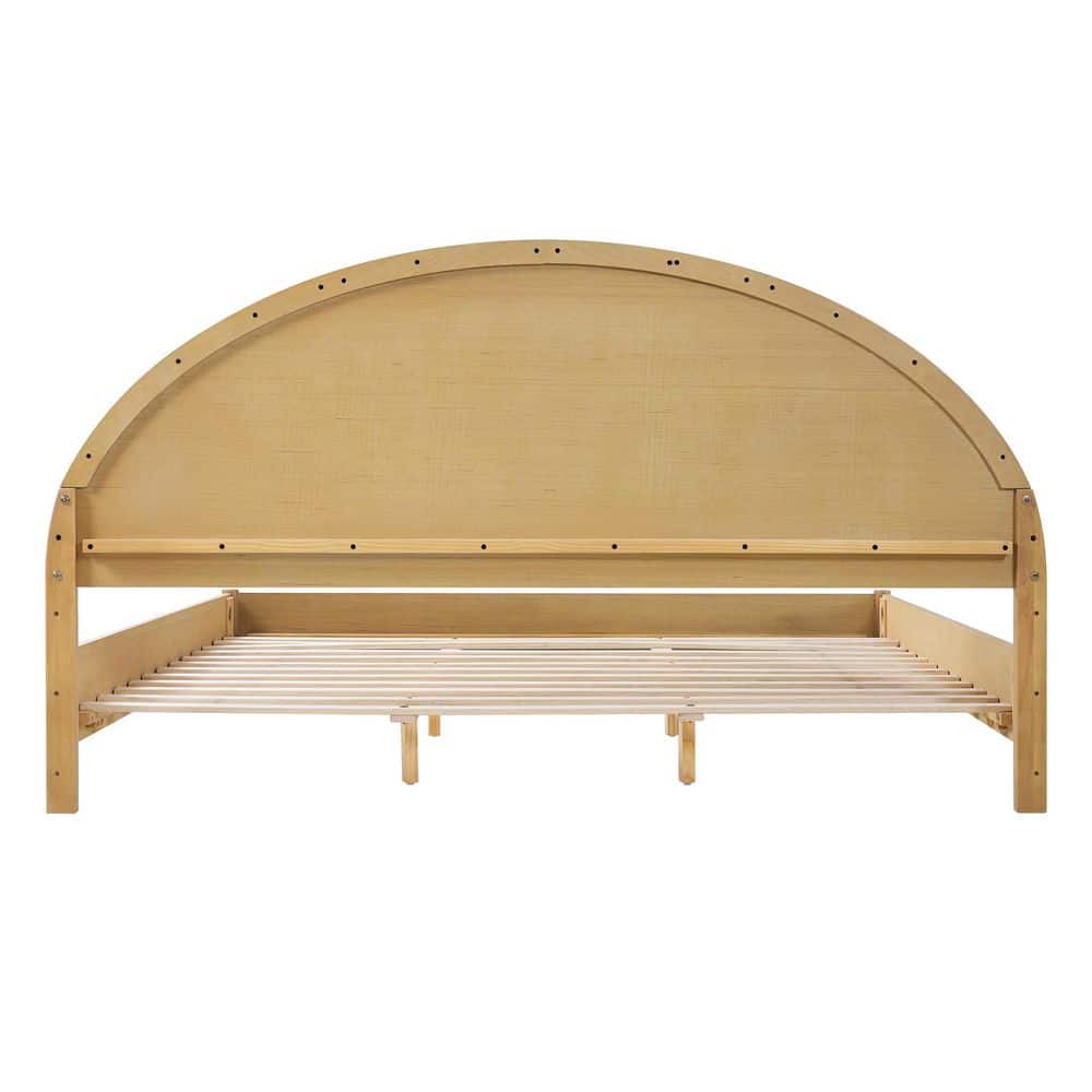 Odessa Modern Light Brown Wooden Frame King Size Platform Bed with Arched Headboard, Rounded Corners - thumbnail 4