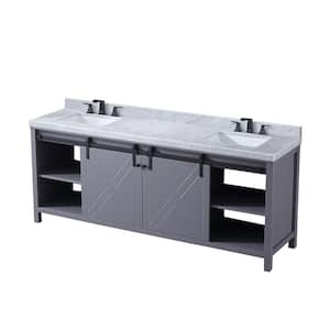 Marsyas 84 in W x 22 in D Dark Grey Double Bath Vanity and Carrara Marble Countertop