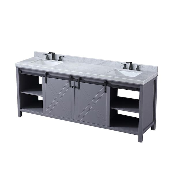 Lexora Marsyas 84 in W x 22 in D Dark Grey Double Bath Vanity and Carrara Marble Countertop