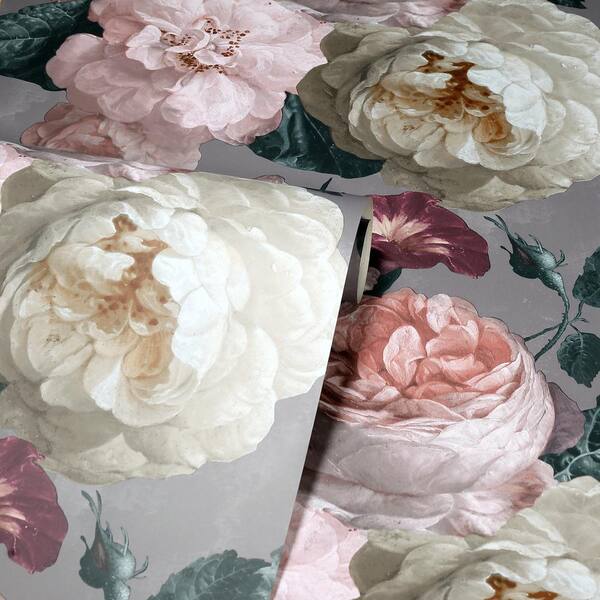 Tapestry Floral by Arthouse - Charcoal / Pink - Wallpaper : Wallpaper Direct