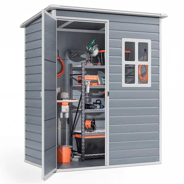 5 ft. W x 3 ft. D Gray Resin Shed with Floor and Window 14.64 sq. ft.
