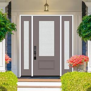 Legacy 64 in. x 80 in. 3/4-Lite Rain Glass LHOS Primed Kindling Finish Fiberglass Prehung Front Door with dB 12 in. SL