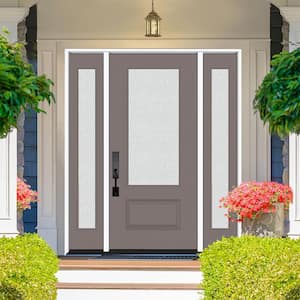 Legacy 68 in. W. x 80 in. 3/4 Lite Rain Glass RHIS Primed Kindling Finish Fiberglass Prehung Front Door Db. 14 in. SL