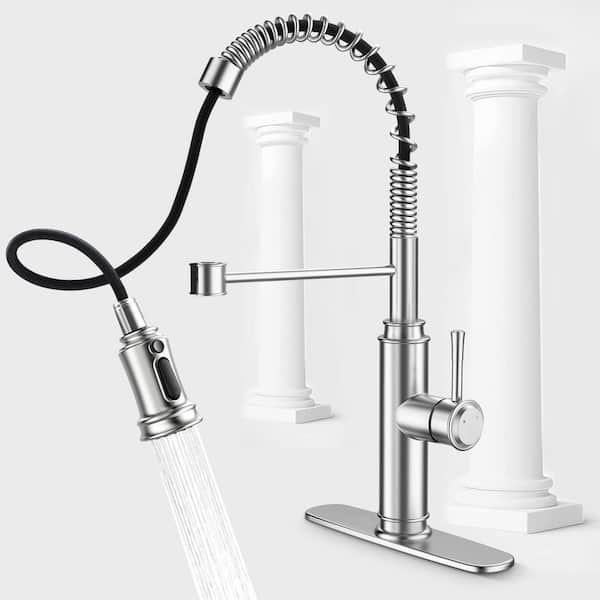 Unbranded Single Handle 5. 12in Brushed Nickel Spring Pull Down Kitchen Faucet 3 Mode Sprayer 360° Rotation Deck Mount