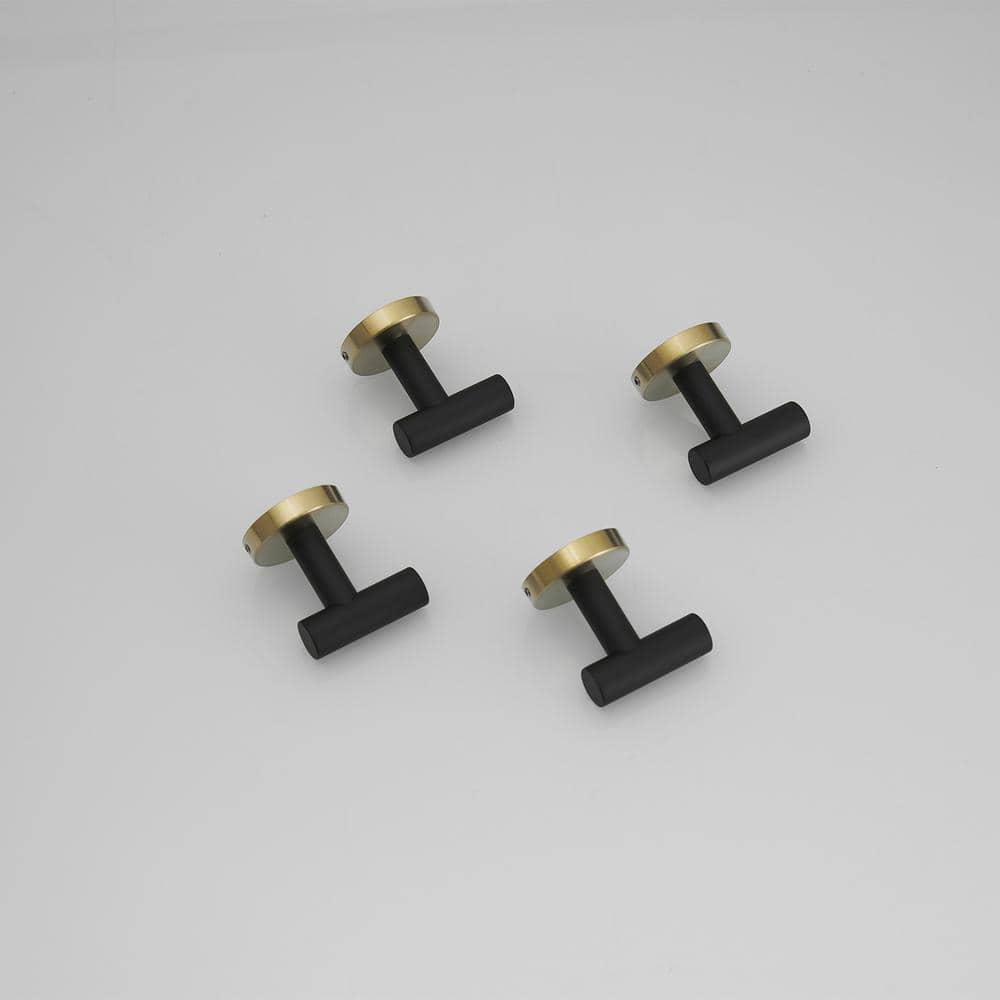 Modern Black and Gold Stainless Steel Wall Hooks, 4-Pack