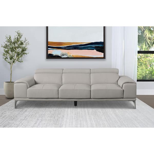 DEVON & CLAIRE Quade 93 in. Straight Arm Leather Rectangle Sofa in. Gray