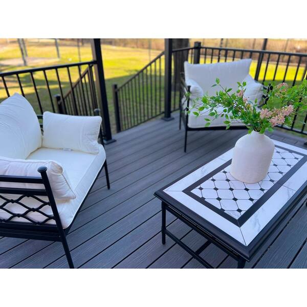 FORTRESS Apex Attached 12 ft. x 12 ft. Himalayan Cedar PVC Deck Kit and 3-Step Stair Kit with Steel Framing and Aluminum Railing