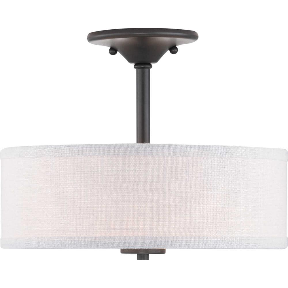 Inspire 13'' Graphite Finish Semi-Flush Light with Summer Linen Shade
