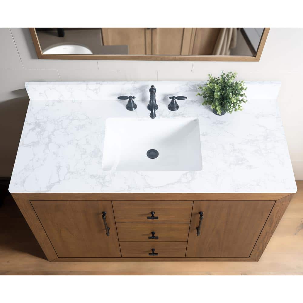 48'' Tan Poplar Wood Bathroom Vanity with Marble Top