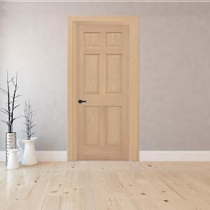 24 in. x 80 in. 6-Panel Right-Hand Solid Unfinished Red Oak Wood Prehung Interior Door with Nickel Hinges