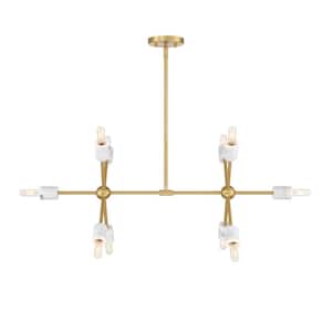 Star Dust 60-Watt 10-Light Brushed Gold Mid-Century Modern Island Light with Natural Marble Accents