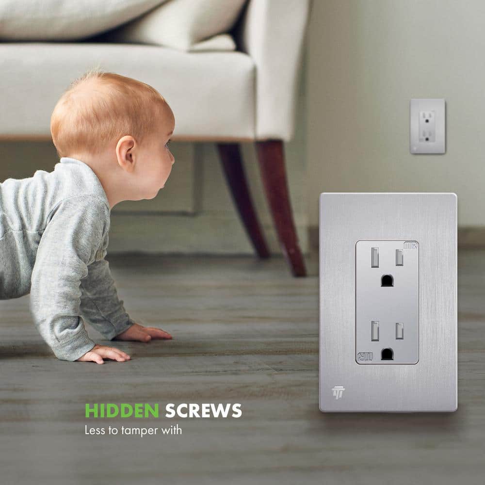 Brushed Silver Screwless Decorator Wall Plate, 1-Gang
