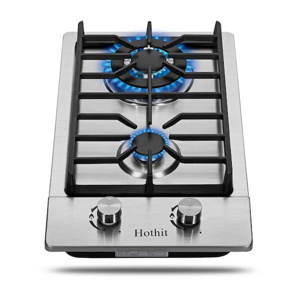 12 in. 2 Burners Recessed Gas Cooktop in Silver with Thermocouple Protection 13500 BTU, NG/LPG Dual Fuel Gas Stove Top