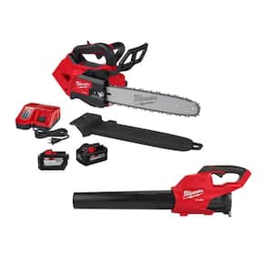 M18 FUEL 14 in. Top Handle 18V Lithium-Ion Brushless Cordless Chainsaw Kit w/Blower, 8.0 Ah, 12.0 Ah Battery, Charger