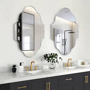23 in. W x 37 in. H Scalloped Silver Decorative Wall Mirror Classic Accent Mirror (2-Pieces)