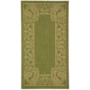 Courtyard Olive/Natural 2 ft. x 4 ft. Border Indoor/Outdoor Patio  Area Rug