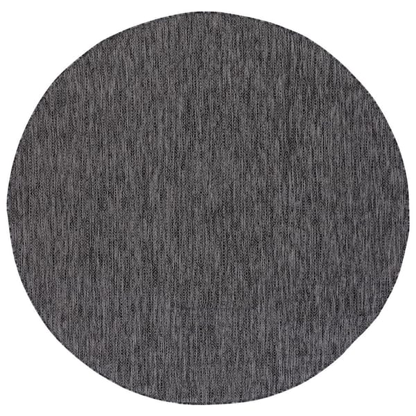 Courtyard Black/Gray 7 ft. x 7 ft. Dotted Diamond Indoor/Outdoor Round Area Rug