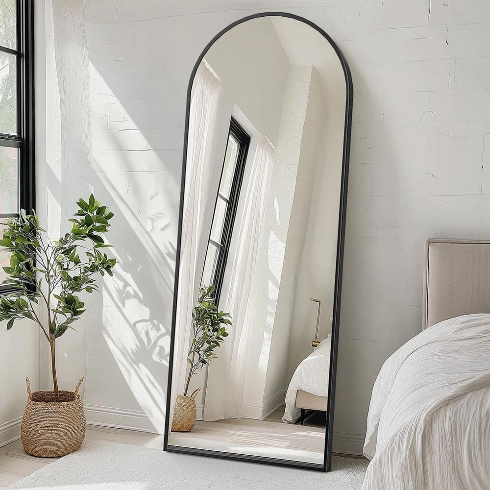 Mayeerty Black 26 in. W x 70 in. H Arched Metal Thin Frame Full Length Mirror, Floor and Wall Mounted Dressing Mirror for Bedroom, image size:1000x1000