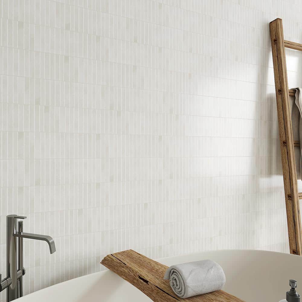 White Glossy Fluted Ceramic 4" x 12" Wall Tile