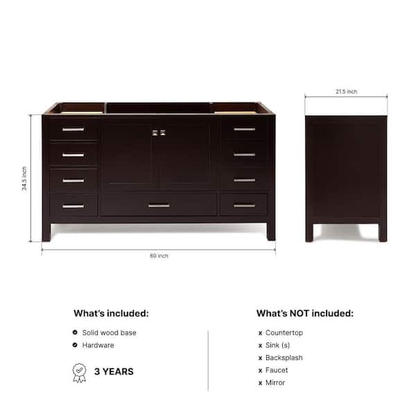 Cambridge 60 in. W x 21.5 in. D x 34.5 in. H Freestanding Bath Vanity Cabinet Only in Espresso