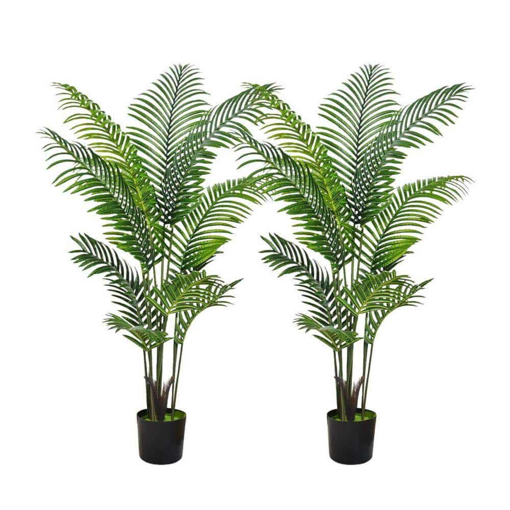 5FT Artificial Palm Tree in Black Pot, 2-Pack-Tall Faux Areca Plants ...