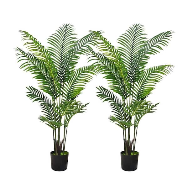 5FT Artificial Palm Tree in Black Pot, 2-Pack-Tall Faux Areca Plants ...
