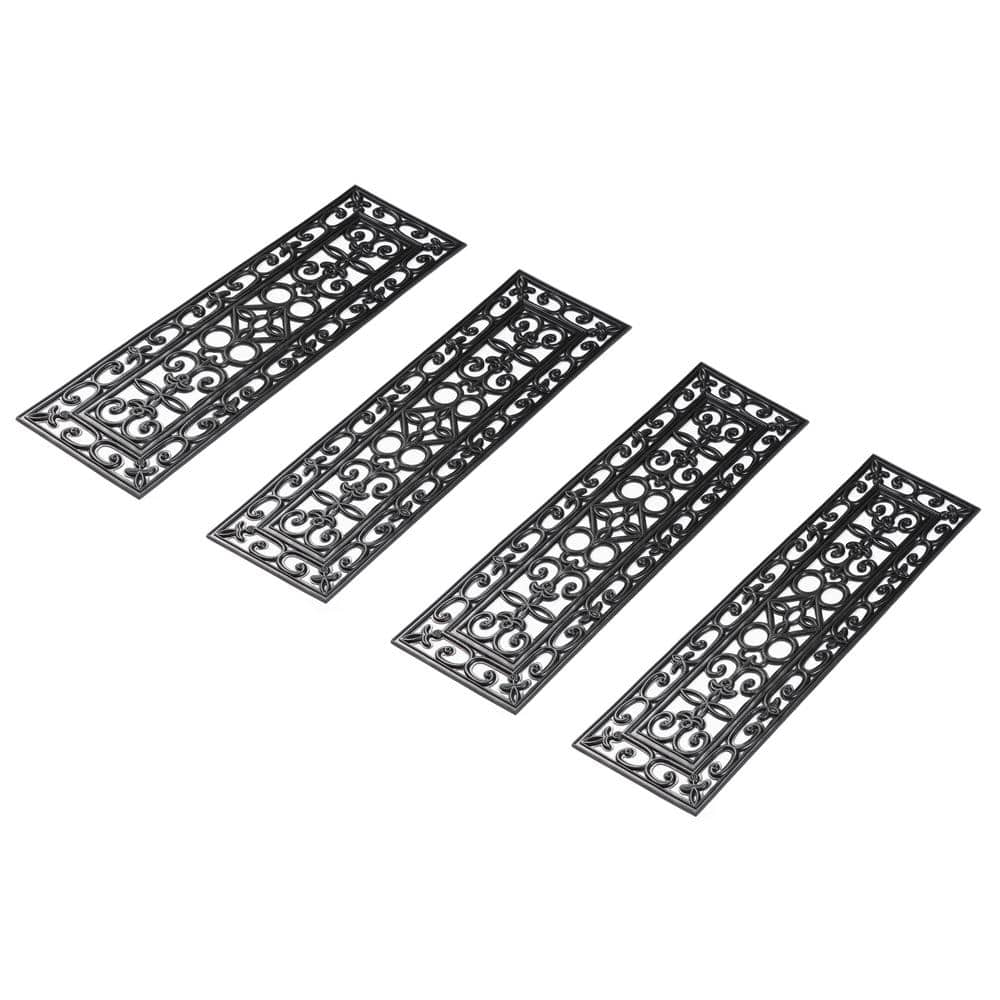 Black Scrollwork Rubber Anti-Slip Stair Tread Mats, Set of 4