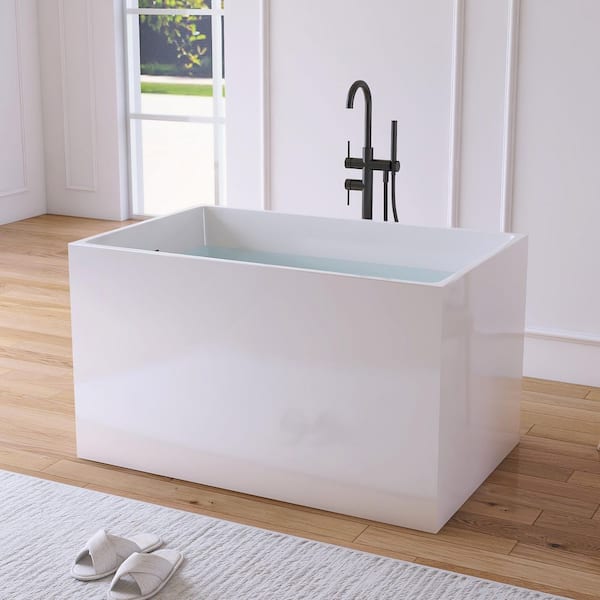 Ivan 43 in. x 28 in. Small Acrylic Flatbottom Freestanding Soaking Bathtub in White