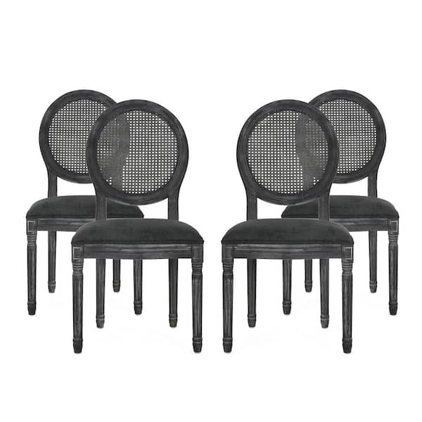 Noble House Acorn Gray Wood and Cane Upholstered Dining Chair (Set of 2)