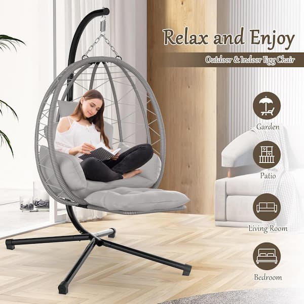 Grey rattan hanging egg chair discount
