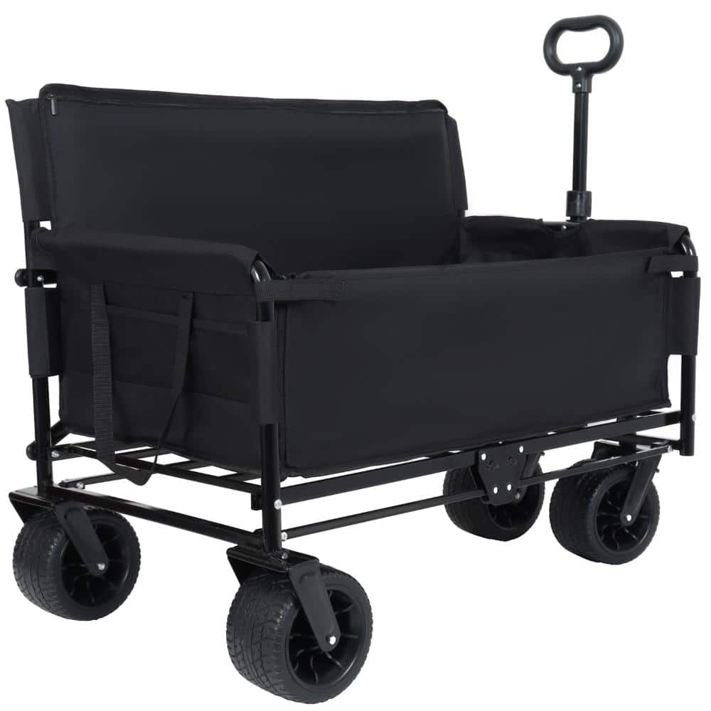 6.4 cu. ft. Folding Utility Wagon Cart in Black with Bench Seat for Outdoor Lawn, Patio and Landscaping price history on PriceWatchPro