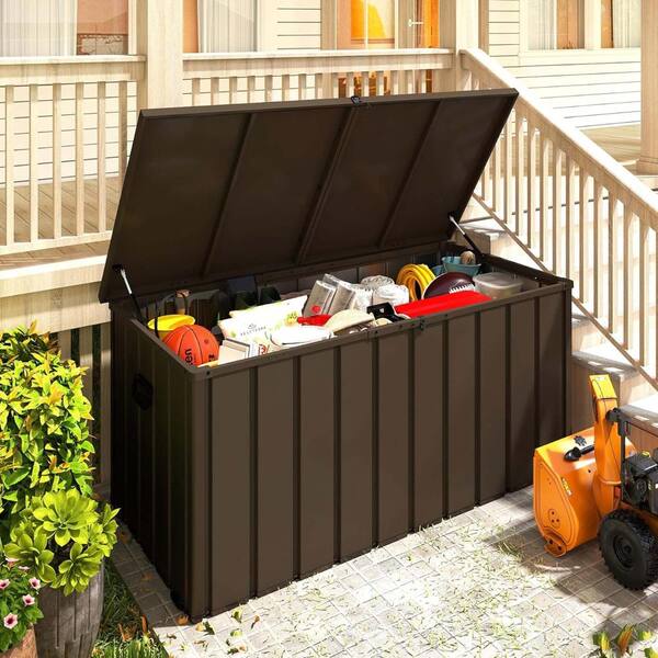 200 Gallon Metal Deck Box, Waterproof Outdoor Storage Box with Lockable Lid, Large Pool Storage Cabinet for Patio