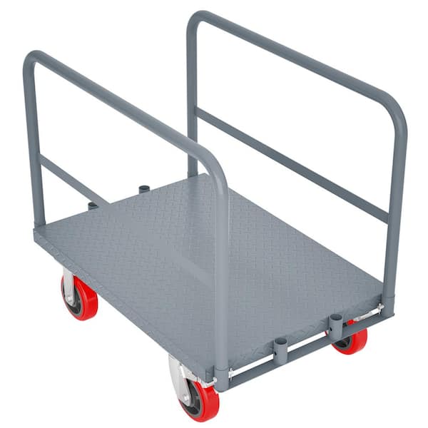 Heavy Duty Serving Cart with 1 Front and 2 Side Handrails, Panel Truck, 2000 lbs. 6 in. Swivel Brake Casters-Grey