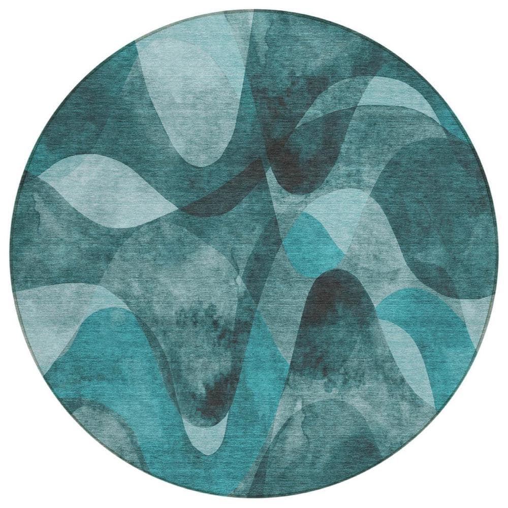 Teal 8 ft. Round Woven Abstract Polyester Round Indoor/Outdoor Area Rug price history on PriceWatchPro
