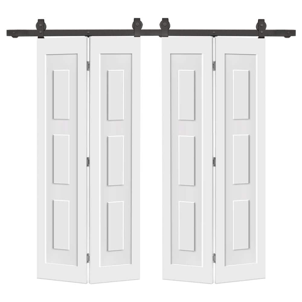 68 in. x 80 in. 3 Panel Shaker Hollow Core White Composite Double Bi-fold Door with Barn Door Hardware Kit price history on PriceWatchPro