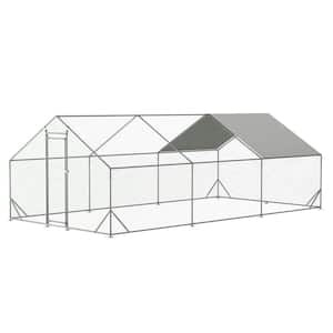 10 ft. x 20 ft. Large Metal Galvanized Wire Poultry Chicken Coop, Walk-in Chicken Run with Waterproof Cover